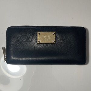 Michael Kors Black Leather Wallet with Gold Plate Womens
